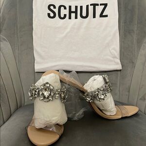SCHUTZ Tan Heels with Elegant Embellishments